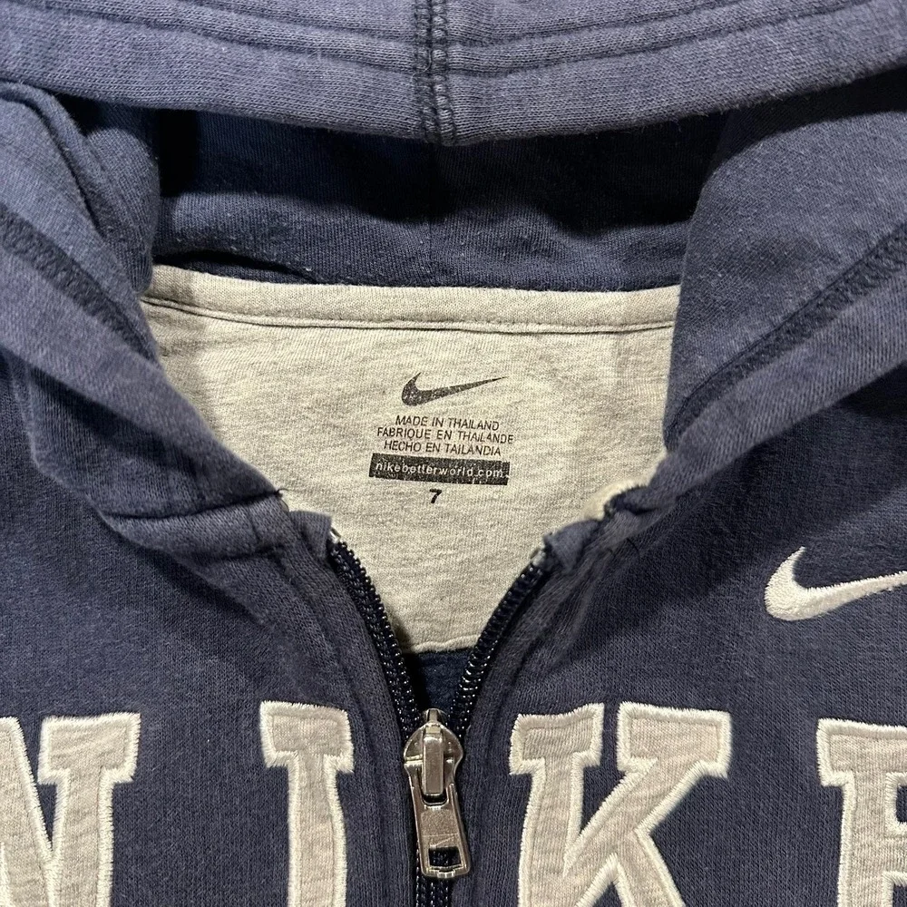 Nike Boys Navy Blue Full Zip Spellout Logo Hooded Sweatshirt Size 7